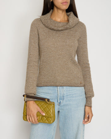 Top Quality Chanel Brown Striped Cowl Neck Jumper with CC Button Detail FR 34 (UK 6)