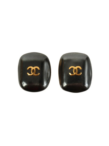 Top Quality Chanel 1995 Made Square Stone Cc Mark Earrings Black/Gold