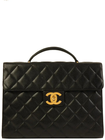 Top Quality Chanel Caviar Skin Turn-Lock Briefcase Black