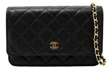 NEW Top Quality Chanel Black Quilted Caviar Leather Wallet On Chain WOC Messenger Bag