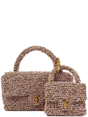 Top Quality Chanel Around 1992 Tweed Classic New Pair Top Handle Bag Purple/Multi