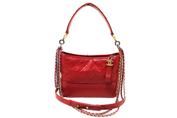 Top Quality Chanel Red Aged Calfskin Leather Small Gabrielle Hobo Crossbody Bag
