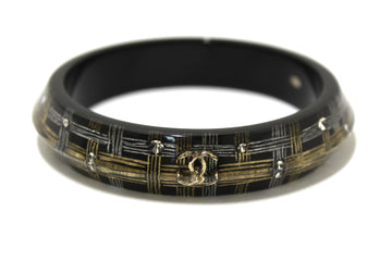 Top Quality Chanel Black Resin and Crystal Bangle Bracelet