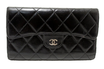 Top Quality Chanel Black Quilted Lambskin Leather Trifold Flap Wallet
