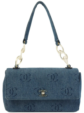 Top Quality Chanel Around 2001 Made Denim Clear Turn-Lock Chain Bag Indigo