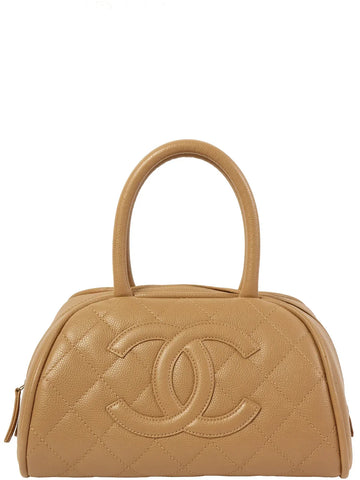 Top Quality Chanel Around 2007 Made Caviar Skin Cc Mark Stitch Top Handle Bag Mocha Beige