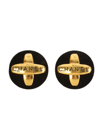 Top Quality Chanel 1994 Made Round Logo Earrings Black/Gold