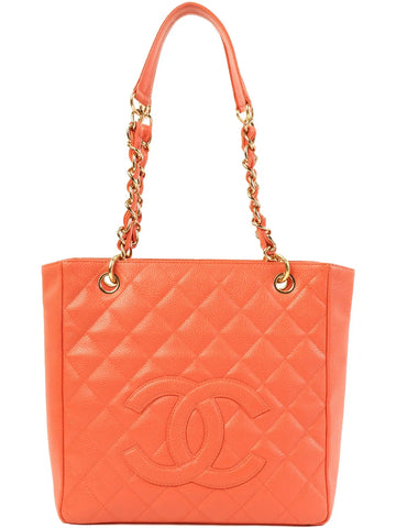 Top Quality Chanel Around 2003 Made Caviar Skin Cc Mark Stitch Chain Tote Bag Coral Pink