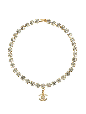Top Quality Chanel 1995 Made Rhinestone Cc Mark Swing Necklace Gold