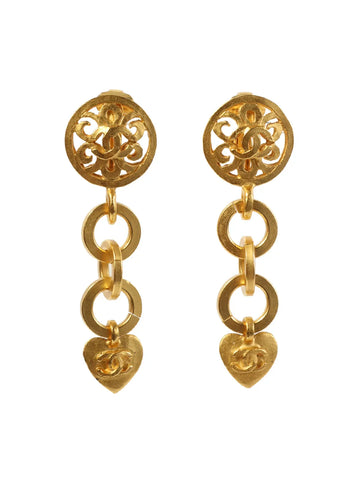 Top Quality Chanel 1995 Made Heart Cc Mark Swing Earrings Gold