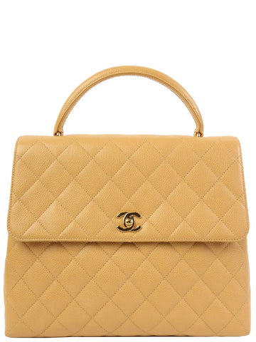 Top Quality Chanel Around 2000 Made Ciaviar Skin Stright New Turn-Lock Top Handle Bag Beige