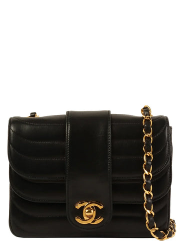 Top Quality Chanel Around 1992 Made Turn-Lock Shoulder Bag Mini Black