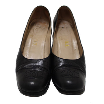 Top Quality Chanel Black Leather Classic Cap Toe Heels Pumps Shoes Size 38