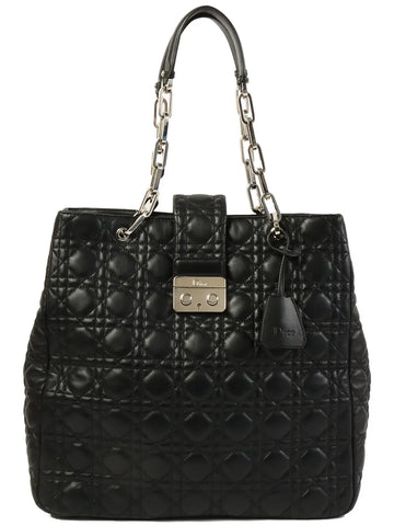 Top quality Dior Cannage Stitch Logo Plate Chain Tote Bag Black