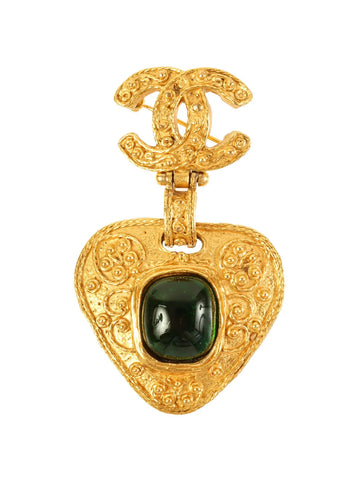 Top Quality Chanel 1994 Made Gripoix Triangle Cc Mark Swing Brooch Gold/Green