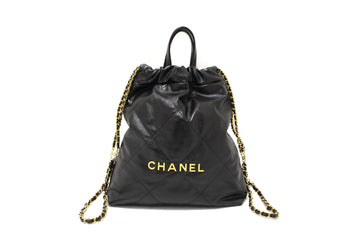 Top Quality Chanel Black Top Quality Chanel 22 Calfskin Leather Drawstring Chain Backpack