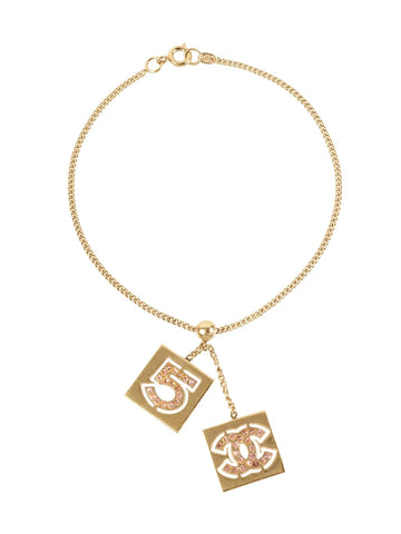 Top Quality Chanel 2002 Made Rhinestone Square No.5 Cc Mark Bracelet Gold/Pink