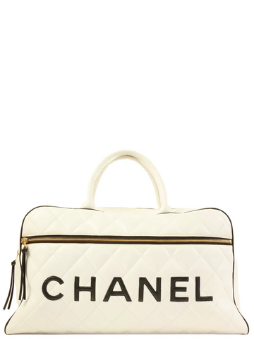Top Quality Chanel Around 1995 Made Bicolor Big Logo Stitch Boston Bag White/Black