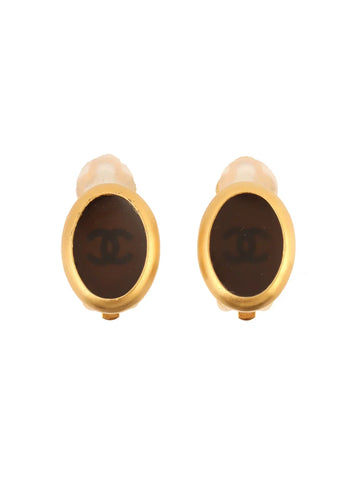 Top Quality Chanel 1999 Made Mini Oval Cc Mark Earrings Gold/Brown