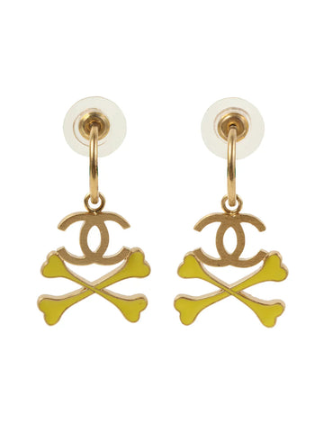 Top Quality Chanel 2003 Made Crossed Bone Cc Mark Pierced Earrings Gold/Yellow
