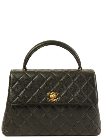 Top Quality Chanel Around 1997 Made Caviar Skin Turn-Lock Top Handle Bag Black