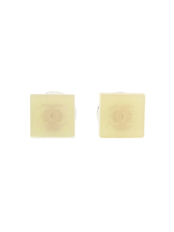 Top Quality Chanel 2000 Made Square Cc Mark Pierced Earrings Shell/White