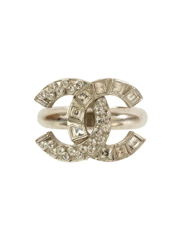 Top Quality Chanel 2014 Made Rhinestone Cc Mark Ring Silver