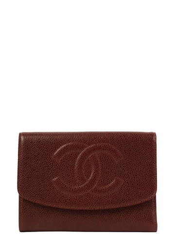 Top Quality Chanel Around 1998 Made Caivar Skin Cc Mark Stitch Wallet Brown