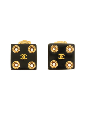 Top Quality Chanel 2001 Made Square Cc Mark Earrings Gold/Black