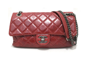 Top Quality Chanel Red Aged Calfskin Leather Quilted Medium Easy Flap Shoulder Bag