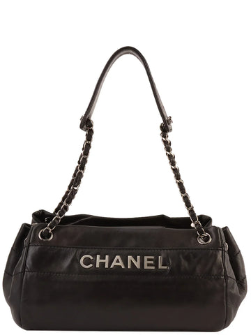 Top Quality Chanel Around 2005 Made Logo Plate Chain Shoulder Bag Black