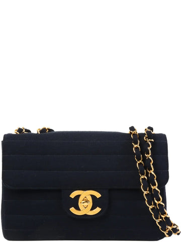 Top Quality Chanel Around 1995 Made Jersey Straight New Chain Bag Jumbo Navy