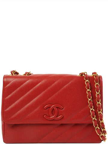 Top Quality Chanel Around 1995 Made Caviar Skin Mademoiselle Stitch Cc Mark Chain Top Handle Bag Red