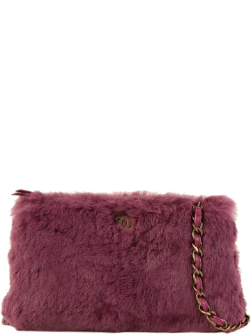 Top Quality Chanel Around 2000 Made Fur Cc Mark Plate Chain Shoulder Bag Purple