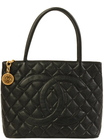 Top Quality Chanel Around 2001 Made Caviar Skin Cc Mark Stitch Revival Tote Bag Black