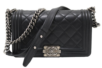 Top Quality Chanel Black Quilted Calfskin Old Medium Boy Shoulder Bag
