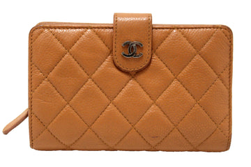 Top Quality Chanel   Brown Quilted Caviar Leather Bifold Wallet