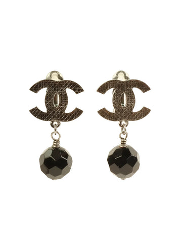 Top Quality Chanel 2012 Made Cc Mark Stone Swing Earrings Silver/Black