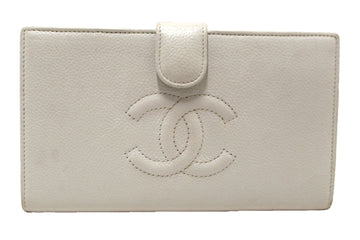 Top Quality Chanel   White Caviar CC Leather Classic Long Wallet