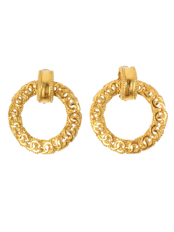 Top Quality Chanel 1996 Made Dotted Cc Mark Swing Hoop Earrings