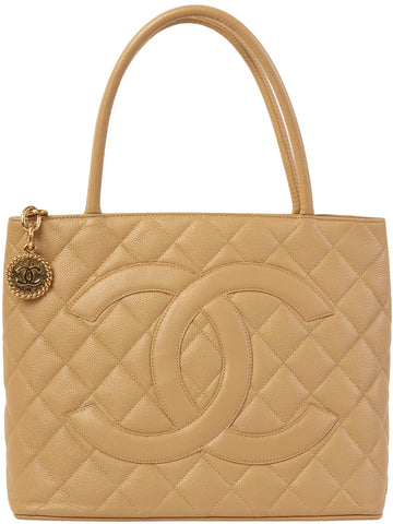 Top Quality Chanel Around 2007 Caviar Skin Cc Mark Stitch Revival Tote Bag Beige