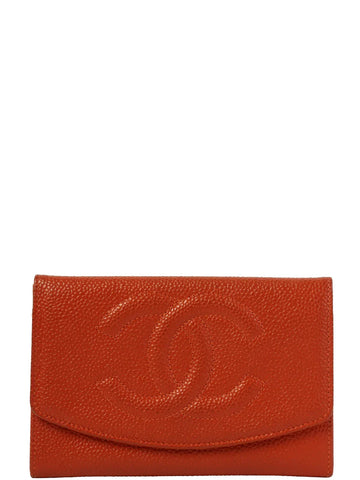 Top Quality Chanel Around 1998 Made Caviar Skin Cc Mark Stitch Wallet Orange
