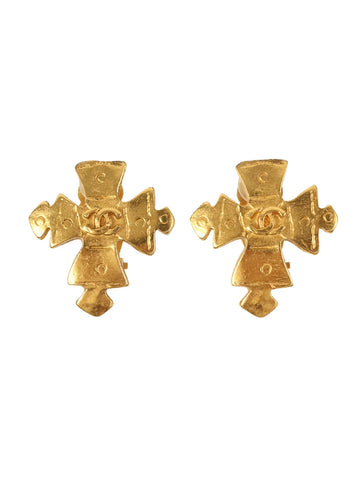 Top Quality Chanel 1994 Made Cross Motif Cc Mark Earrings Gold