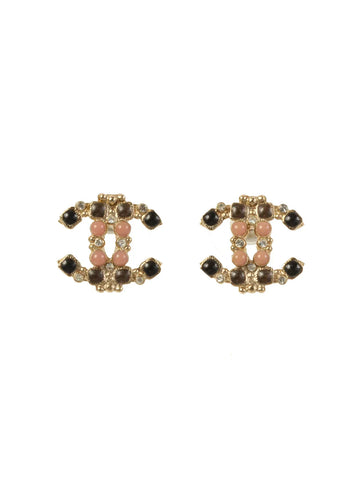 Top Quality Chanel 2012 Made Rhinestone Cc Mark Pierced Earrings Gold/Pink/Black