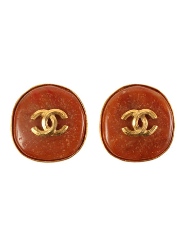 Top Quality Chanel 1998 Made Color Stone Cc Mark Earrings Brown/Gold