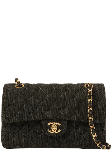 Top Quality Chanel Around 1998 Made Denim Classic New Chain Bag 23Cm Black