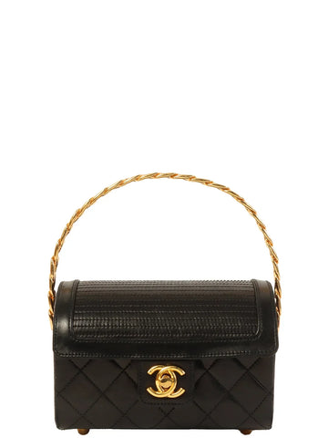 Top Quality Chanel Around 1985~1990 Made Turn-Lock Chain Handle Mini Bag Black