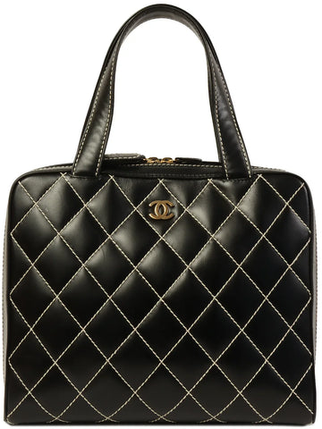 Top Quality Chanel Around 2001 Made Wild Stitch Cc Mark Plate Tote Bag Black