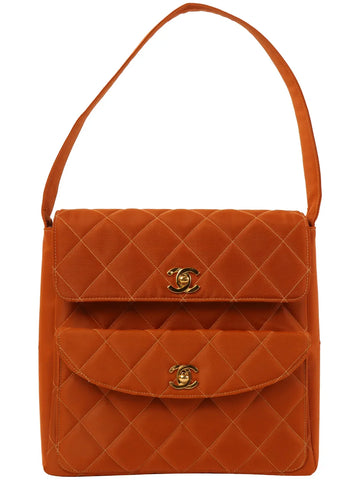 Top Quality Chanel Around 1997 Made Nylon Turn-Lock One Shoulder Bag Orange