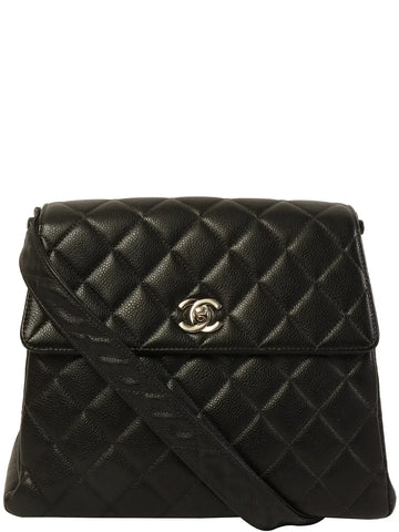 Top Quality Chanel Around 1997 Made Caviar Skin Turn-Lock Shoulder Bag Black